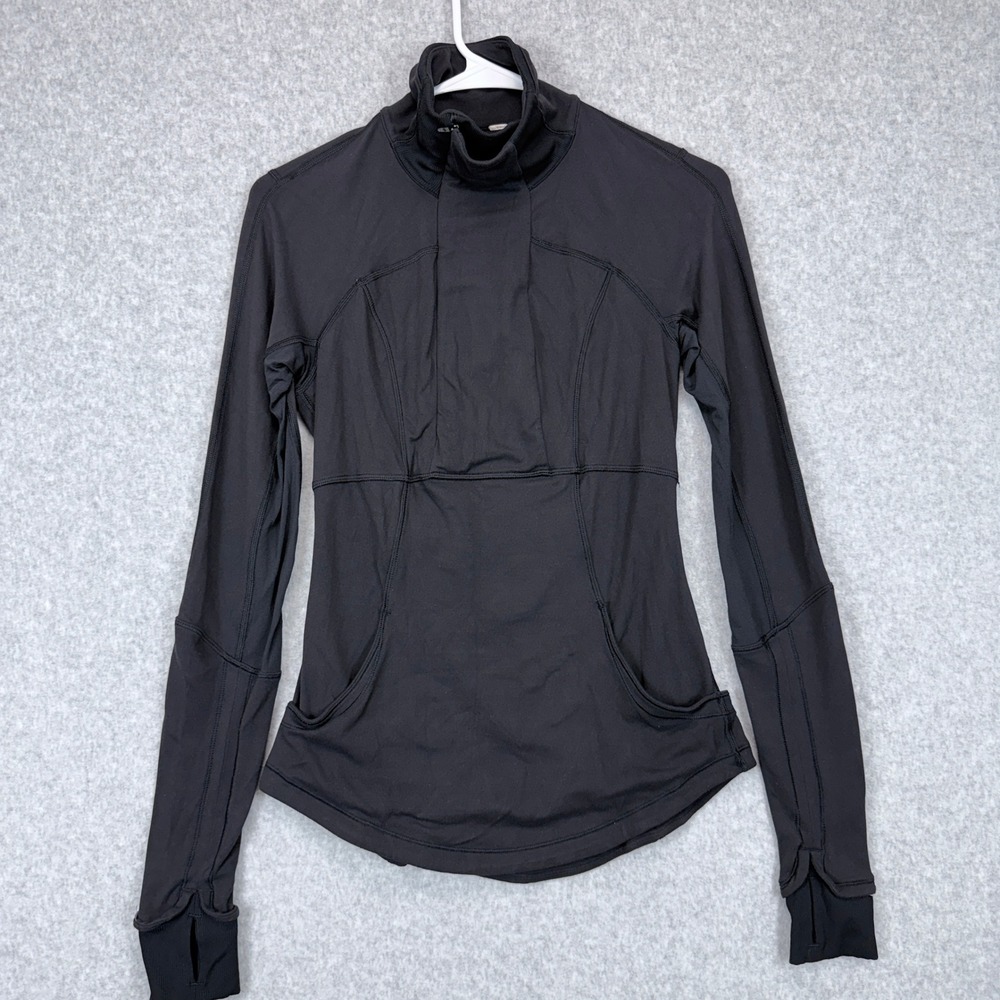 Lululemon Base Runner 1/2 zip Pullover Women 4 Black Athletic Yoga Gym Gorpcore